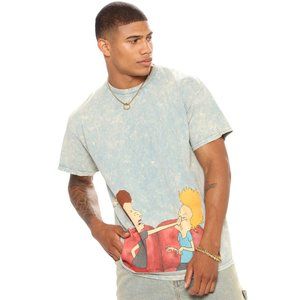 Beavis And Butt-Head Washed Punch Short Sleeve T-Shirt Tee Blue Men's